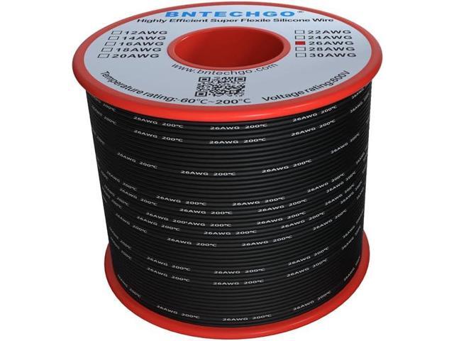 BNTECHGO 26 Gauge Silicone Wire Spool 250 ft Black Flexible 26 AWG Stranded Tinned Copper Wire