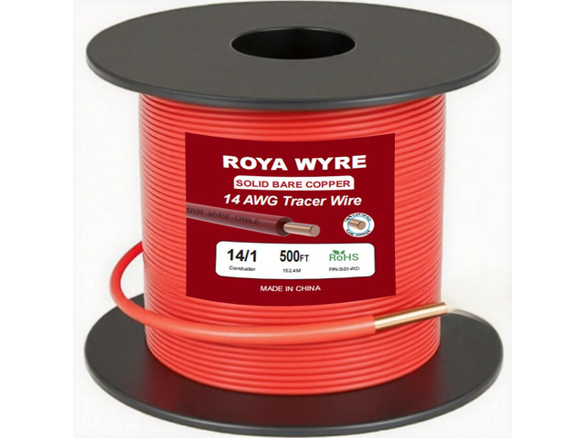 ROYA WYRE 14 AWG Tracer Wire 600V Solid Conductor Direct Burial, Underground Tracer Wire for Locating Underground Pipes Line Gas Water Sewer Pipe...