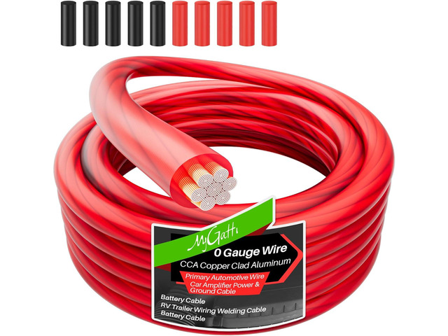 0 Gauge Wire 25FT, Copper Clad Aluminum, Primary Automotive Wire, 1/0 Car Amplifier Power & Ground Cable, Car Audio Speaker, RV Trailer, Amp, Red...