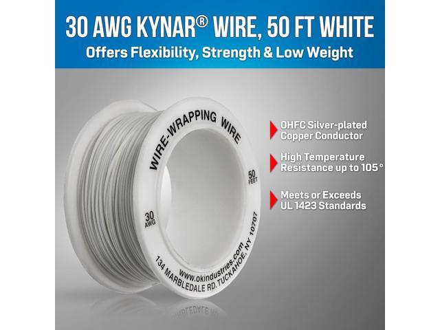 Jonard Tools R-30W-0050 White Insulated Kynar Copper Wire Roll, 30 AWG, 50 ft Length