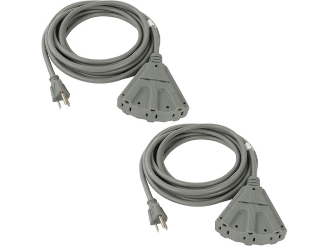 EP 2 Pack 6 Ft Outdoor Extension Cord with 3 Electrical Power Outlets - 16/3 SJTW Grey Cable with 3 Prong Grounded Plug for Safety Great for...