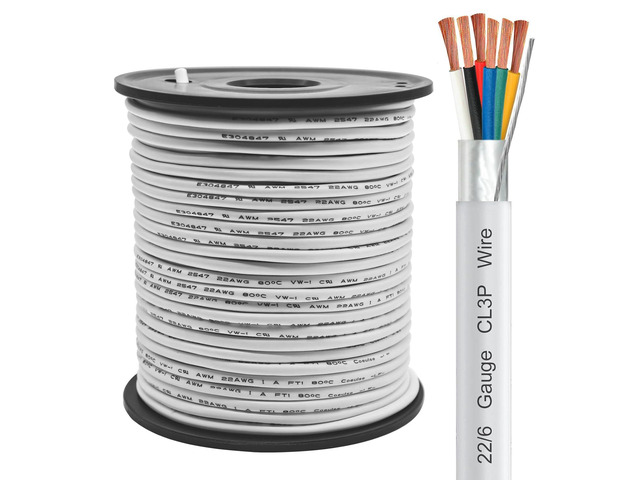 22/6 Shielded Wire 50FT CL3P Jacket Pure Copper Wire, Spool 22 Gauge 6 Conductor Stranded Plenum Cable for Security Alarm Access Control Sound
