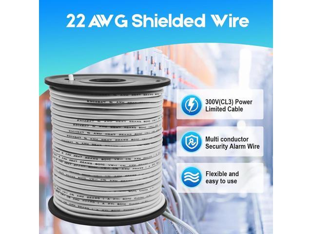 22/4 Shielded Wire 50FT CL3P Jacket Pure Copper Wire, Spool 22 Gauge 4 Conductor Stranded Plenum Cable for Security Alarm Access Control Sound