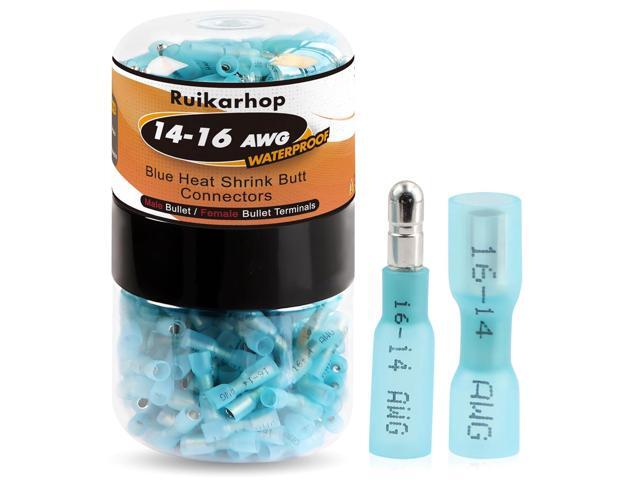 300PCS Heat Shrink Electrical Bullet Wire Connectors Kit for Wiring,Blue 14-16AWG Waterproof Male and Female Bullet Butt Terminals for...