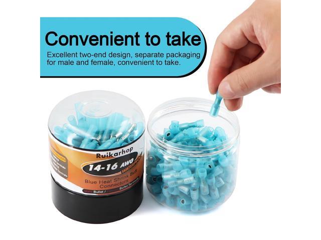 300PCS Heat Shrink Electrical Bullet Wire Connectors Kit for Wiring,Blue 14-16AWG Waterproof Male and Female Bullet Butt Terminals for...