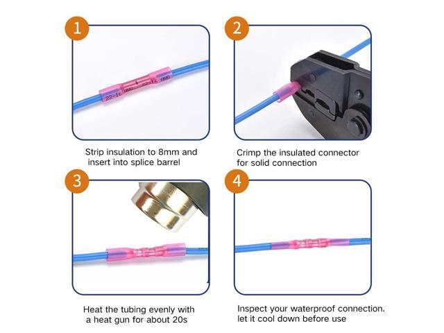 Heat Shrink Butt Wire Connectors, 200 Pcs Red 22-16 AWG Insulated Waterproof Electrical Wire Connectors Automotive Marine Wire Crimp Terminals Butt...