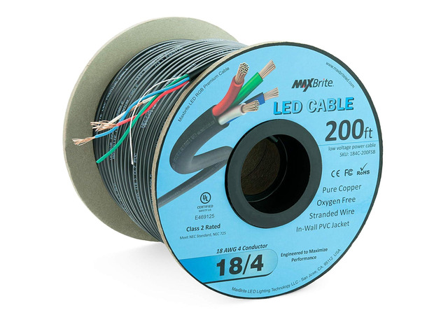 200 ft. 18AWG Low Voltage LED Cable 4 Conductor Black Sleeve in-Wall RGB Wire UL Listed Class 2