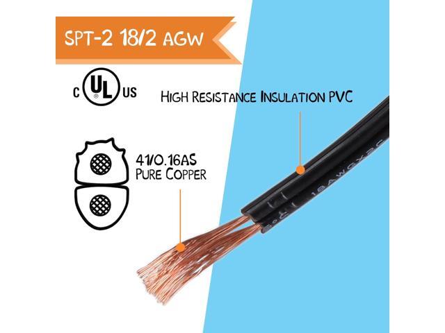 QNIAIE 18 Gauge 2 Conductor Wire - SPT-2 Black Wire 100FT - 18 Awg Stranded Wire - Direct Burial Electrical Wire for Landscape Lighting