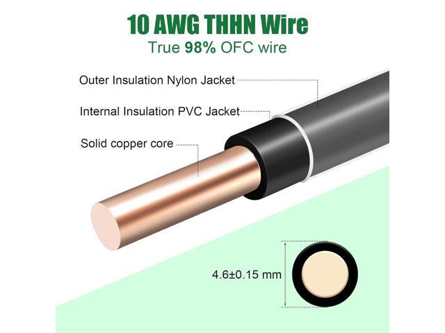 10 Gauge THHN Wire 30 FT Rated 600V OFC Cable, 10 AWG Solid Copper Wire with Nylon Jacket for Building Residential, CNC, Ground, Industrial (10...