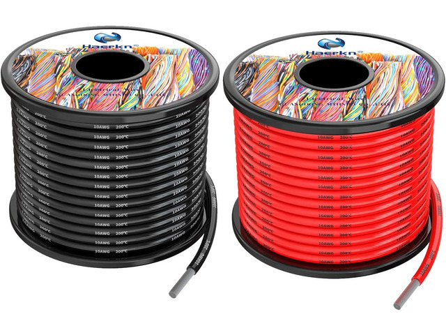 10 awg 5.2mmÂ² Silicone Electrical Wire Cables 50 Feet [25ft Black and 25ft Red] 10 Gauge 600V Soft and Flexible Hook Up Oxygen Free Stranded Tinned...