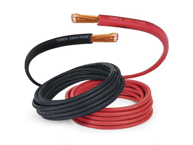 TEMCo 2 Gauge AWG 25 Ft Black + 25 Ft Red Flexible Pure Copper Made in USA Welding Cable Battery Wire - Heavy Duty Solar, Inverter, Car, RV, Truck