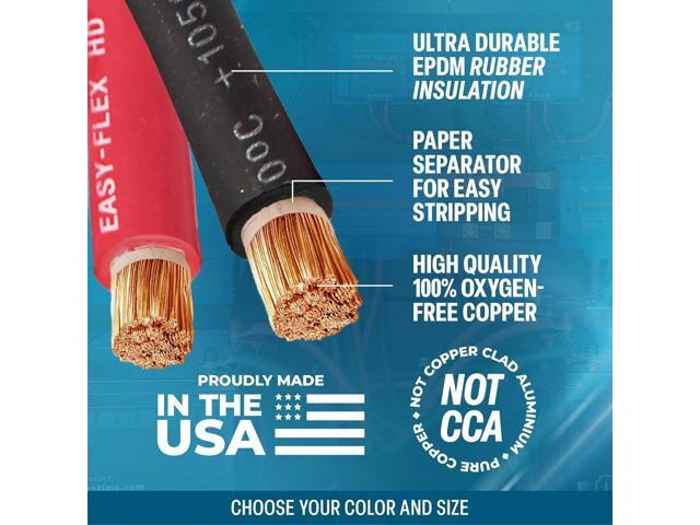 TEMCo 2 Gauge AWG 25 Ft Black + 25 Ft Red Flexible Pure Copper Made in USA Welding Cable Battery Wire - Heavy Duty Solar, Inverter, Car, RV, Truck