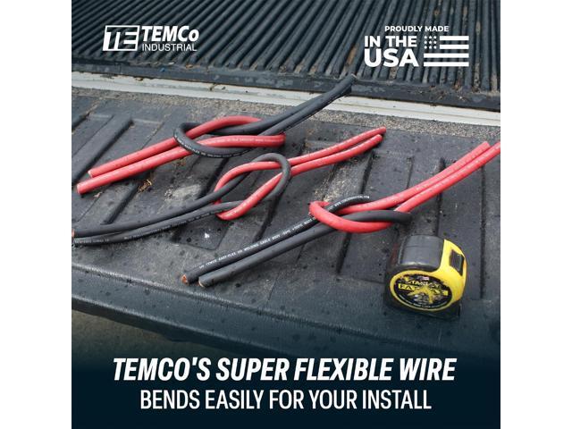 TEMCo 2 Gauge AWG 25 Ft Black + 25 Ft Red Flexible Pure Copper Made in USA Welding Cable Battery Wire - Heavy Duty Solar, Inverter, Car, RV, Truck
