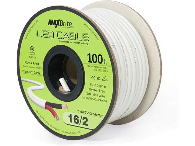 100 ft. 16AWG Low Voltage LED Cable 2 Conductor Jacketed in-Wall Speaker Wire UL Class 2 Certified