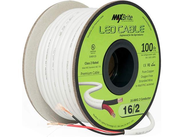 100 ft. 16AWG Low Voltage LED Cable 2 Conductor Jacketed in-Wall Speaker Wire UL Class 2 Certified