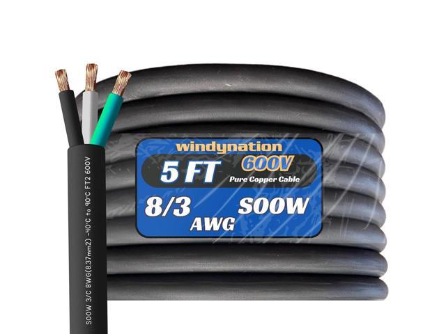 5 Feet 8/3 SOOW Cable Cord Wire - 8 Gauge 8 AWG 3 Conductor 600V Portable Power Extension Cord Cable with Ultra Flexible CPD Insulation Jacket