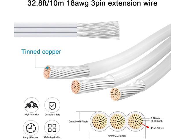 RGBZONE 32.8FT/10M 18AWG 3-Pin Wire Tinned Copper Stranded Insulated Low Voltage Cable for LED Lights Automotive Electronic
