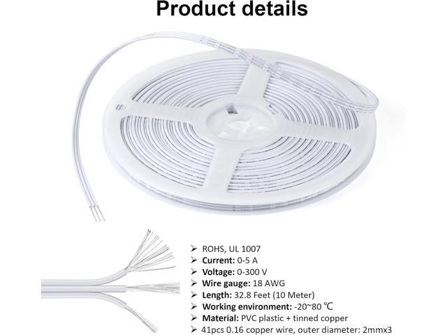 RGBZONE 32.8FT/10M 18AWG 3-Pin Wire Tinned Copper Stranded Insulated Low Voltage Cable for LED Lights Automotive Electronic