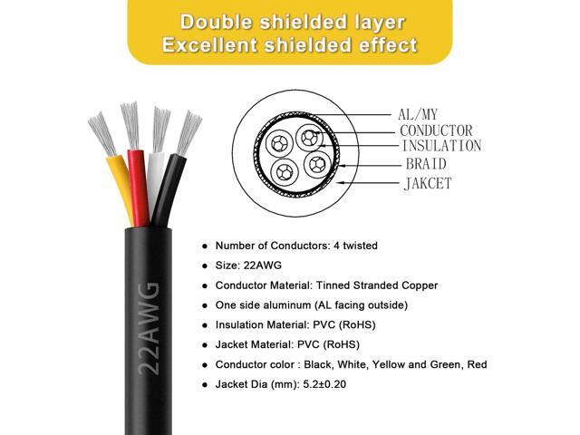 22AWG 22/4 4 Core Shielded Wire CNC Wire (30FT) UL2464 Tinned Copper Core 22 Gauge Cable Speaker Wire for CNC Router Machine, CNC VFD Spindle,...