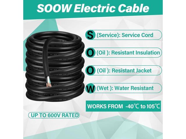 Copkim 10/3 AWG 10 ft SOOW Power Cable, 600V 10 Gauge Portable 3 Conductor Electric Wire Rubber Electrical Cord CPE Insulation Jacket for Portable...