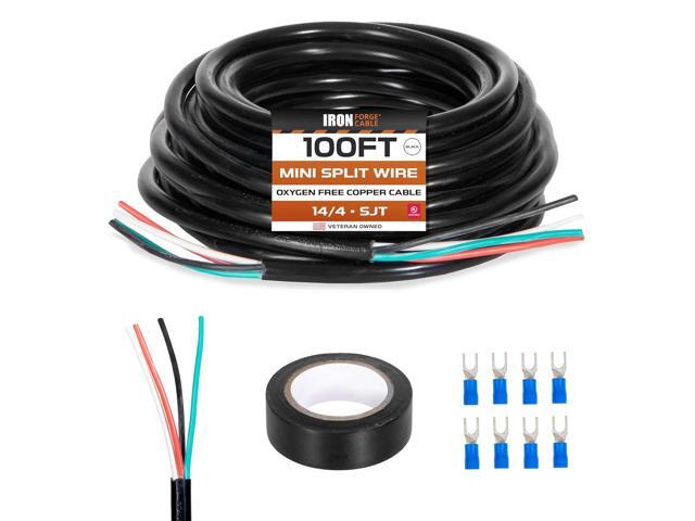 Iron Forge Cable 14/4 Mini Split Wire - 100ft, 300V, 14 Gauge 4 Conductor Wire with Connectors and Tape - 14-4 Copper Conductor Cable UL/ETL Certified