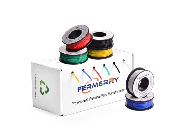 Fermerry 24 AWG Solid Core Wire Spool 50ft Each 6 Colors Flexible 24 Gauge Hook up Wire Kit Electrical Tinned Copper Wire PVC