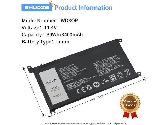WDX0R 11.4V/42Wh Replacement Laptop Battery for Dell Inspiron 13 14 15 5000 7000 Series 5570 7579 5567 5379 5579 7573 7378 5378 3780 3790 5565 5765...