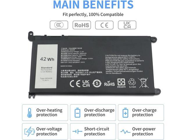 WDX0R 11.4V/42Wh Replacement Laptop Battery for Dell Inspiron 13 14 15 5000 7000 Series 5570 7579 5567 5379 5579 7573 7378 5378 3780 3790 5565 5765...