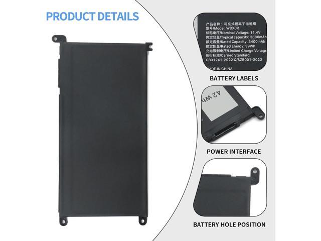 WDX0R 11.4V/42Wh Replacement Laptop Battery for Dell Inspiron 13 14 15 5000 7000 Series 5570 7579 5567 5379 5579 7573 7378 5378 3780 3790 5565 5765...