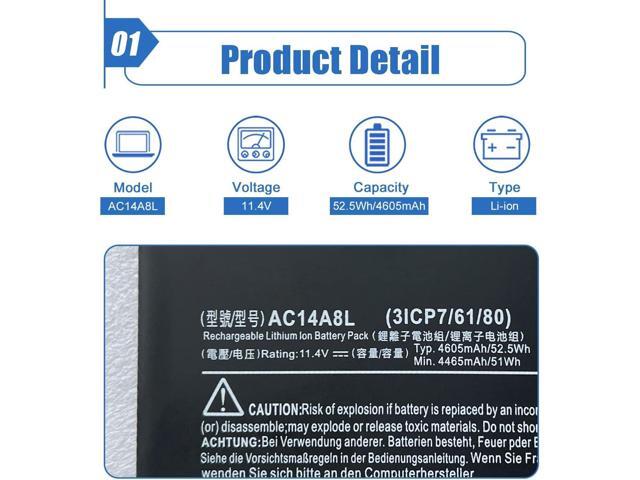 Dentsing AC14A8L Laptop Battery Replace for ACER V15 Nitro Aspire VN7-571 VN7-591 VN7-571G VN7-791G VN7-591G-77A9 VN7-791 Series...