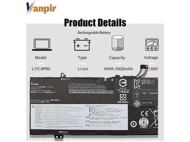 L17C4PB0 Laptop Battery, 7.68V 45Wh 5928mAh Compatible with Lenovo Flex 6-14IKB 14ARR 530S-14ARR 530S-14IKB 530S-15IKB Series Notebook L17M4PB0...