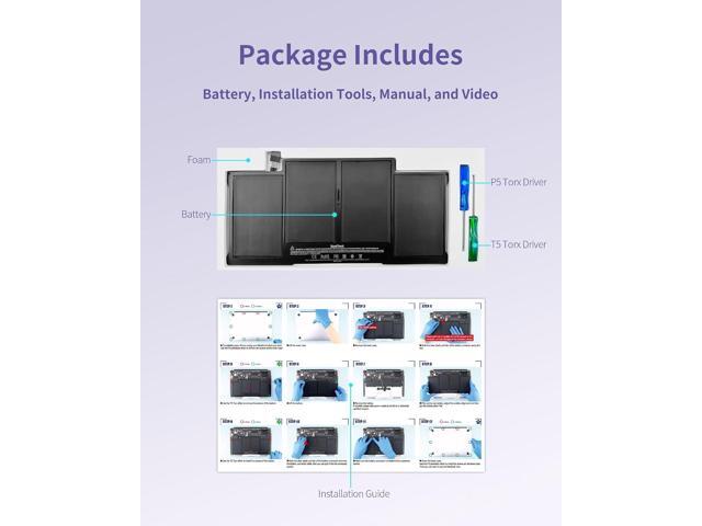 A1466 Battery Replacement for MacBook Air 13-inch A1466(2017,2015,2014,2013,2012) A1369(2010,2011) A1377/A1405/A1496 Battery