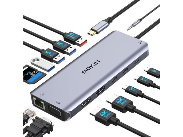 MOKiN USB C Hub Docking Station 3 Monitors, Laptop Docking Station Dual Monitor with 2 HDMI 4K, VGA, RJ45 Ethernet, 10 Gbps USB C/A, 100W PD,...