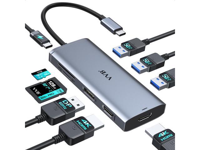 Docking Station VVB USB C Adapter,9 in 1 Triple Display USB C Hub Multiport Adapter Dongle with 2 HDMI 4K+DisplayPort+3 USB+100W PD+SD/TF Card...