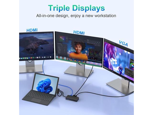New Thunderbolt 4 Dock Dual HDMI+VGA with Power Adapter Compatible with Surface Pro 12/11/10/9/8/X/7+/7, Surface Laptop 7/6/5/4/3, Surface Go...