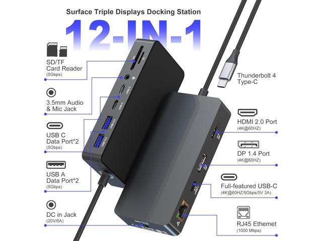 Surface Thunderbolt 4 Docking Station 12-in-1, 120W Fast Charging Surface Pro Dock, Triple Display 4K@60Hz for Surface Pro 12/11/10/9/8/7/7+,...