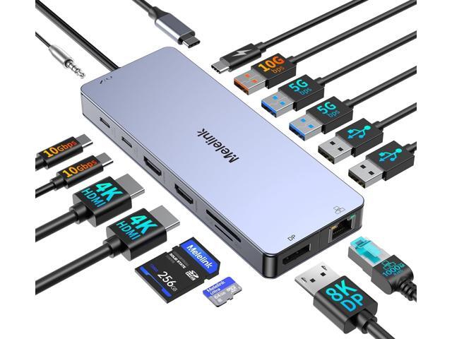 USB C Laptop Docking Station Dual Monitor for Dell/Lenovo/HP, 15 in 1 USB C Hub Multiport Adapter Dongle Dock USB-C to 2 HDMI 4K@60Hz, 8K...