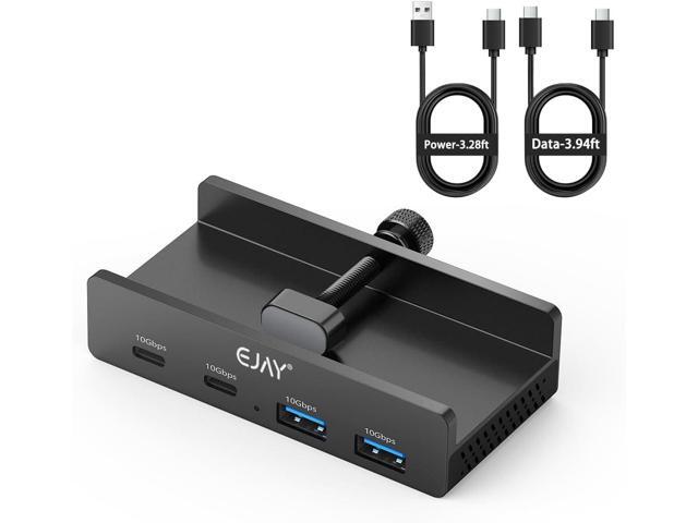 EJAY 4Ports 10Gbps USB-C HUB USB3.2 Clamp USB HUB Splitter,Mountable USB-C Adapter with Data & Power Cable for iMac 2021 and later-10Gbps (Black)