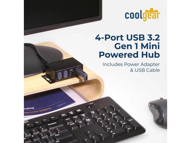 Coolgear 3.2 Gen 1 USB Hub - 4 Port USB Hub with 5Gbps Data Transfers, Mountable Metal Housing, 5V Power Adapter, ESD Surge Protection, Bus or Self...
