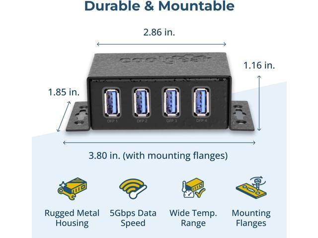 Coolgear 3.2 Gen 1 USB Hub - 4 Port USB Hub with 5Gbps Data Transfers, Mountable Metal Housing, 5V Power Adapter, ESD Surge Protection, Bus or Self...