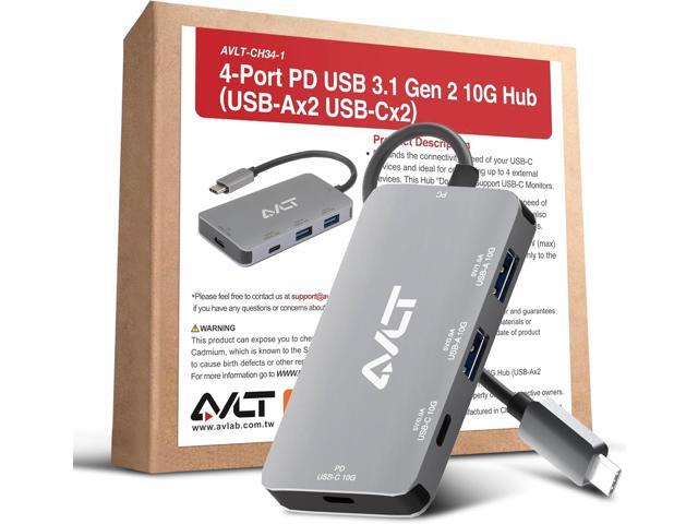 AVLT 4-Port USB 3.1 Gen 2 Type C 10G Hub with 85W PD Charging - Portable Multiport Adapter Fast Data Transfer and Charging for MacBook, Laptop,...