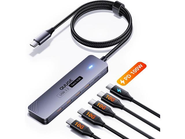 USB C Hub 10Gbps, QUUGE 5-in-1 USB Splitter with 4 USB-C 3.2 and PD 100W Charging, Fast Transfer Aluminum Multiport Type-C Adapter with 100cm Nylon...