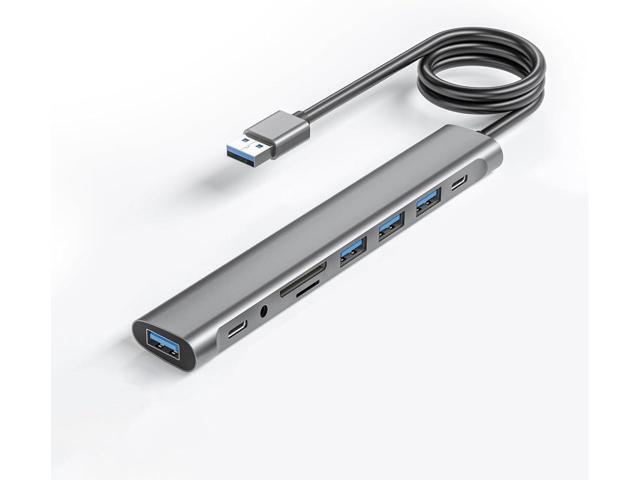 USB Hub Long Cable, 9 Ports USB 3.0 Adapter with 4 USB 3.0 Data Ports,SD/TF Card Slot,3.5mm Jack,USB-C Data,USB Splitter with USB C 5V/3A Power...