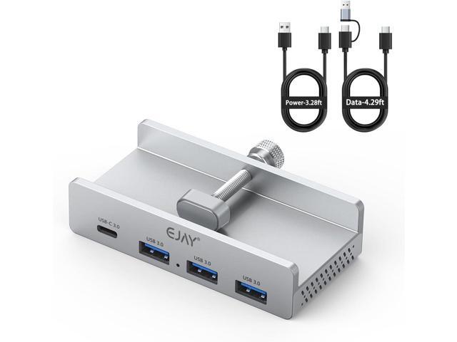 EJAY Mountable 4Ports USB3.0 HUB Alu Desktop Clamp Type C USB3.0 Splitter for Desk/Monitors with Extra Power Supply Port,59inches Data & 39inches...