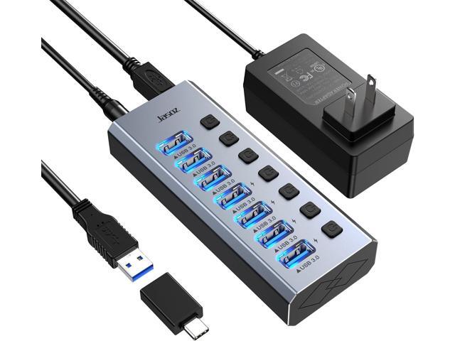 KAGO Powered USB Hub 3.0 with ac Adapter -7 USB 3.0 Data Transfer Ports, 4 Charging Ports with Individual On/Off Switches, Power Adapter Included