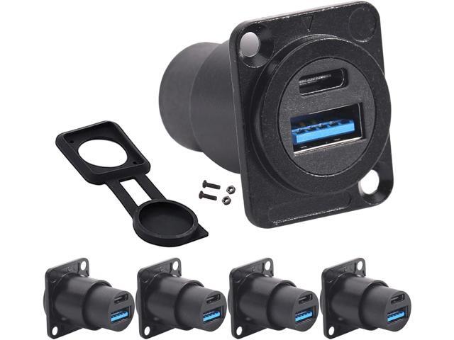 PENGLIN 5PCS USB3.0 & USB C 3.1 Connector, Dual Port USB Panel Mount Adapter USB A & C Data Charging Connector for Phone/PC/Laptop/ipad