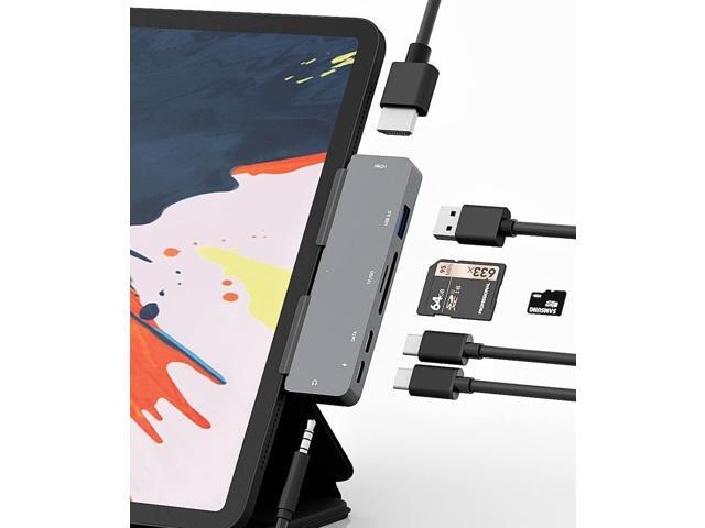 Adapter for iPad Pro USB C Hub M4 M2 M1/iPad Air 4/5/6/iPad Mini 6, 7in1 Adapter with 4K HDMI,3.5mm Jack,USB3.0,PD 100W,SD/TF,USB-C 3.0 Data,iPad...