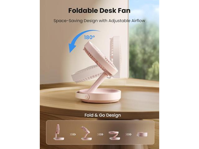 Gaiatop Foldable Small Desk Fan, 6000mAh Battery Powered Portable Fan with LED Night Light, USB Rechargeable, Bedroom Office Dorm Travel Camping...