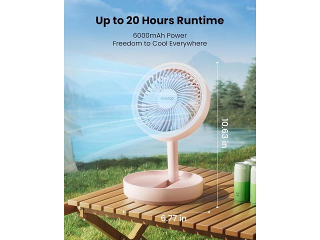 Gaiatop Foldable Small Desk Fan, 6000mAh Battery Powered Portable Fan with LED Night Light, USB Rechargeable, Bedroom Office Dorm Travel Camping...