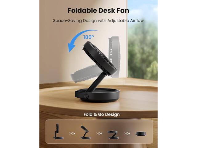 Gaiatop Foldable Small Desk Fan, 6000mAh Battery Powered Portable Fan with LED Night Light, USB Rechargeable, Bedroom Office Dorm Travel Camping...